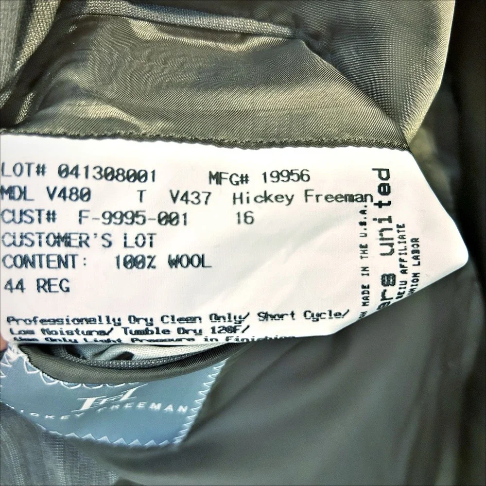 Hickey Freeman Suit Jacket 44R 44‎ Regular Green Gray Pinstripe 100% Wool Blazer
